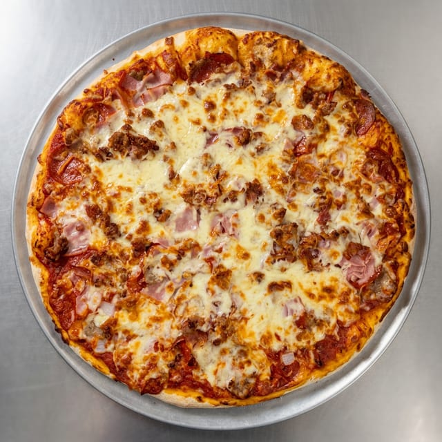 Meat Lovers Deep Dish Pizza.