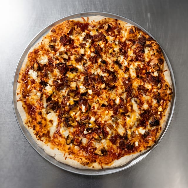 BBQ Chicken Deep Dish Pizza.
